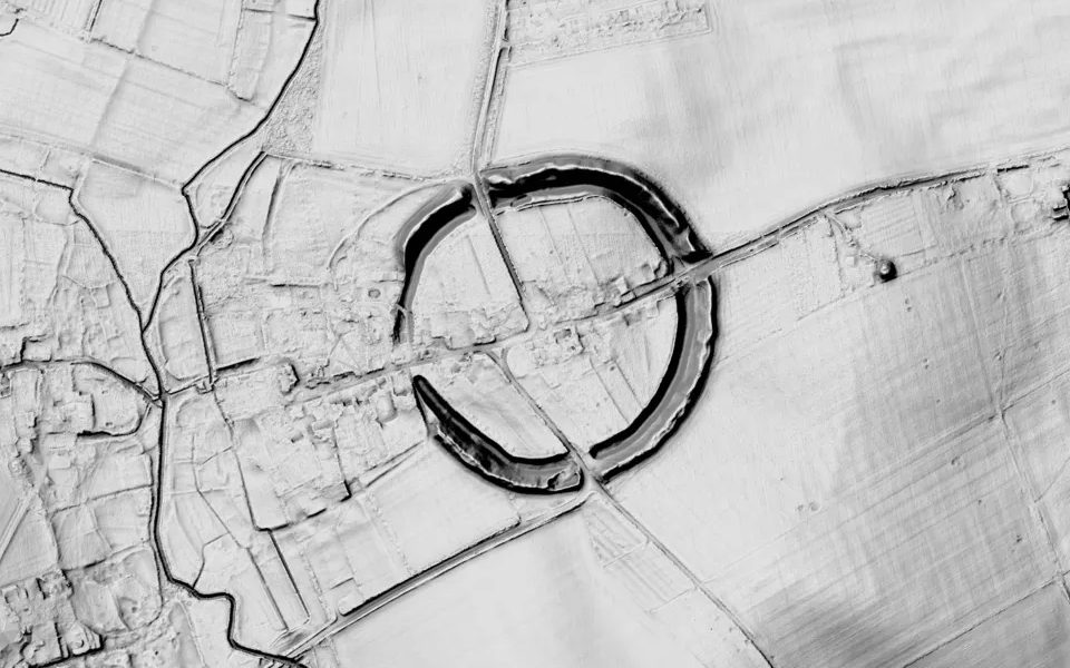 LiDAR terrain view of Avebury, Wiltshire, in Shadowmark Pro's Combined view.