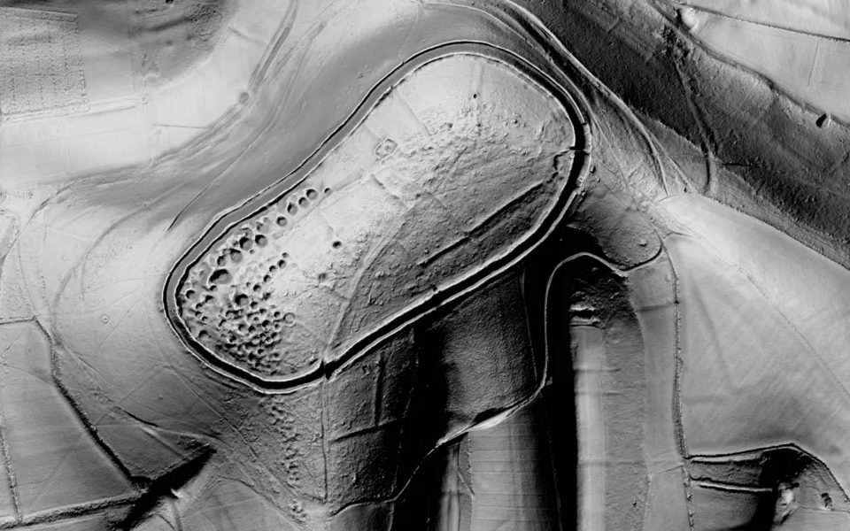 LiDAR terrain view of Cissbury Ring, West Sussex, in Shadowmark Pro's Combined view.