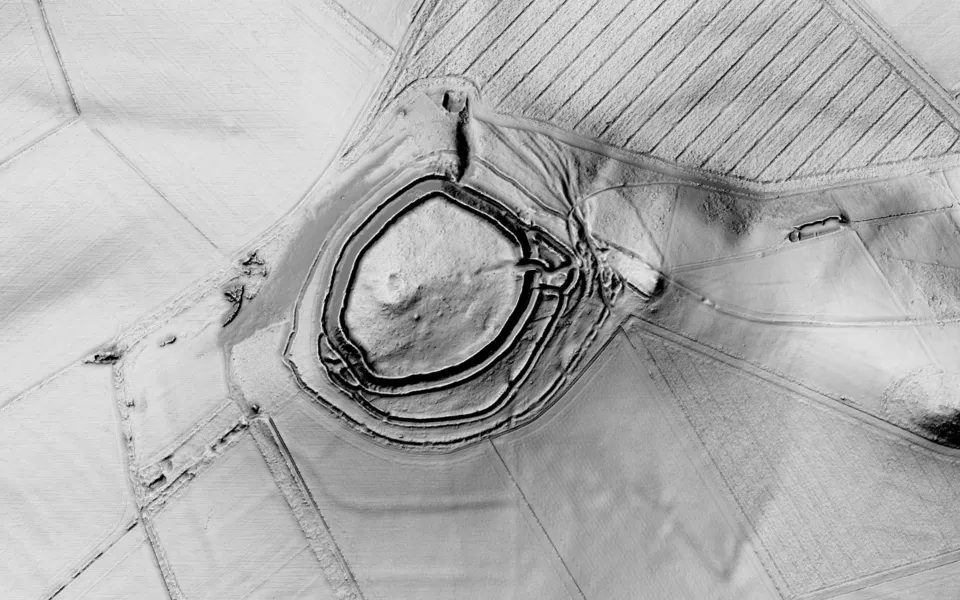 LiDAR terrain view of Danebury, Hampshire, in Shadowmark Pro's Combined view.
