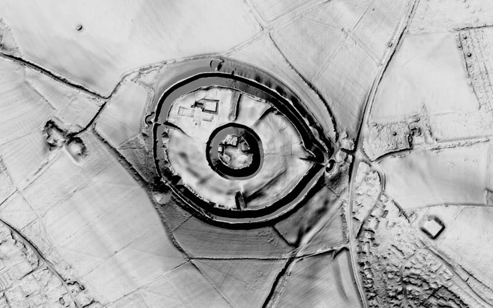 LiDAR terrain view of Old Sarum, Wiltshire, in Shadowmark Pro's Combined view.
